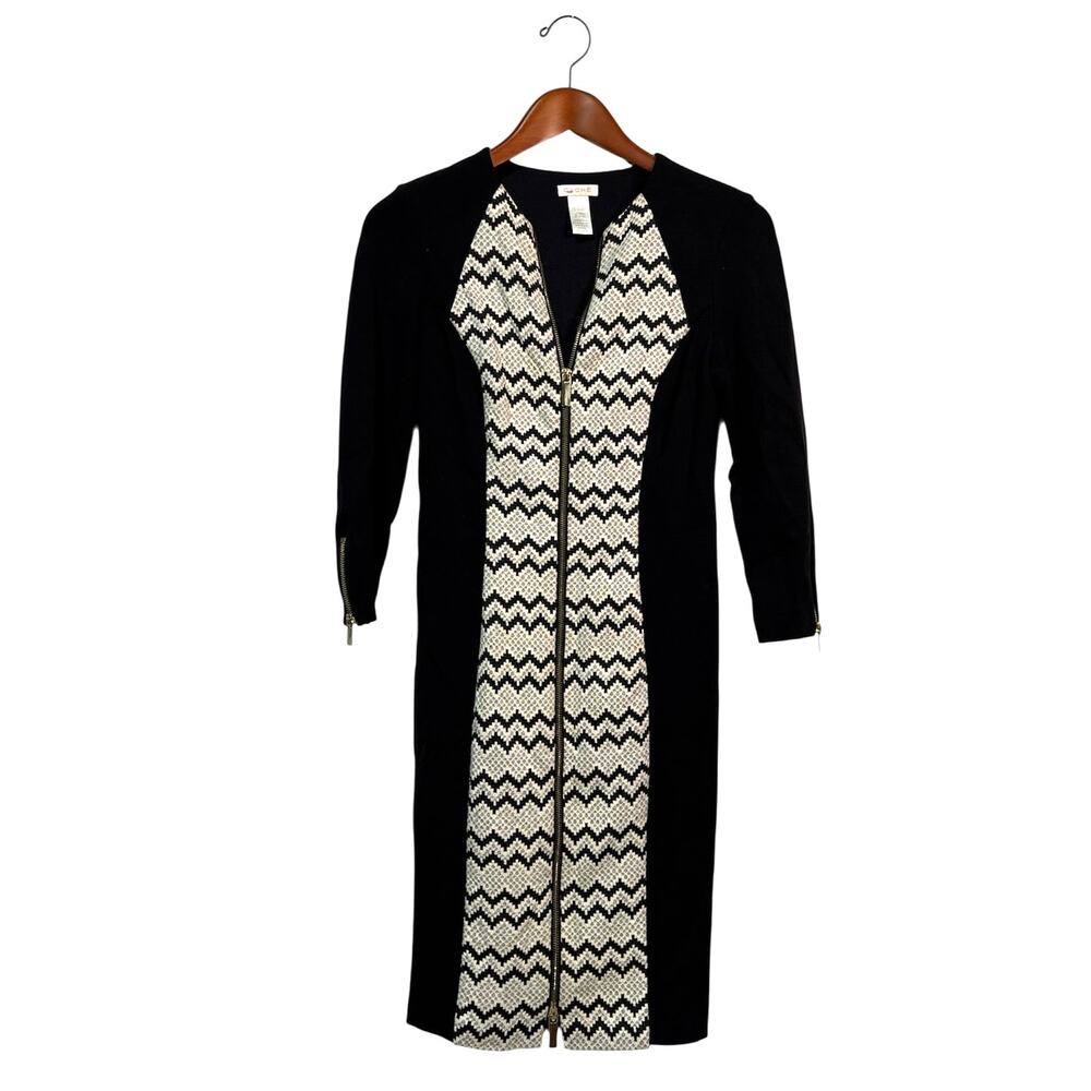 Size 2 | Vintage CACHE Women’s Long Sleeve Stretch Knit Zip-Up Bodycon Dress